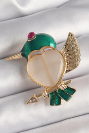 ILS - 1043 Sinek Kuşu Figürlü Broş Gold Zirkon Taşlı - ILOVESHOES