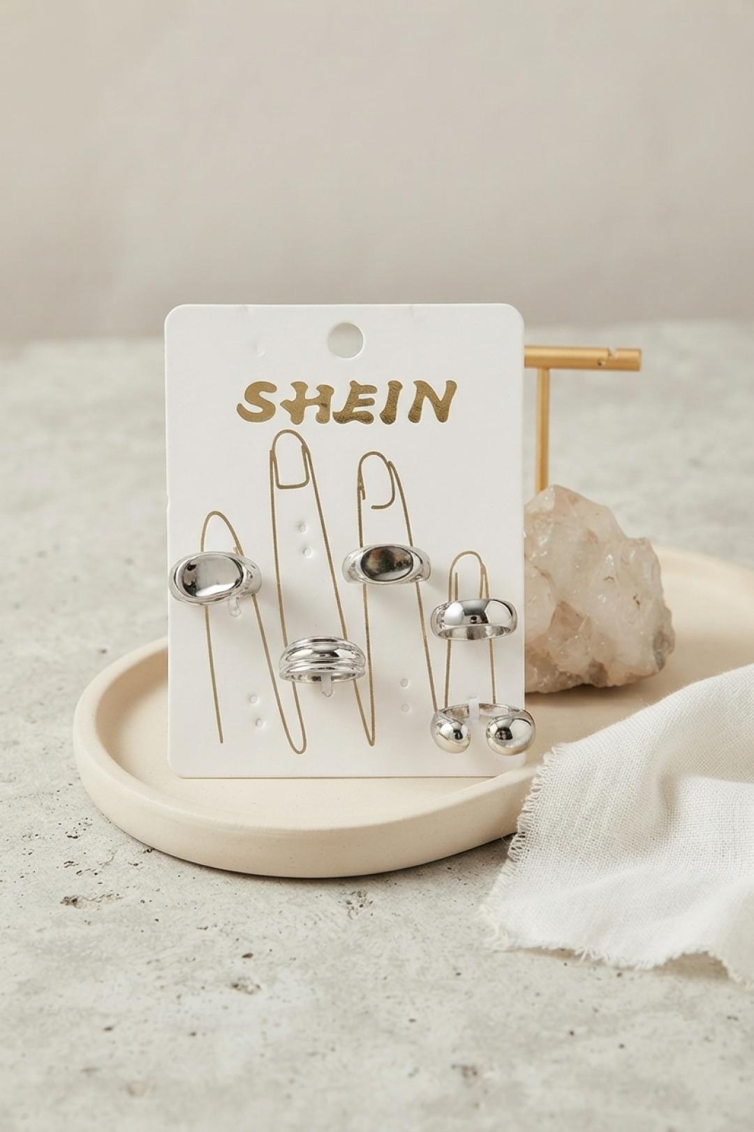 ILS-1153-Gümüş Renk Pirinç Bohem Yüzük Kombini