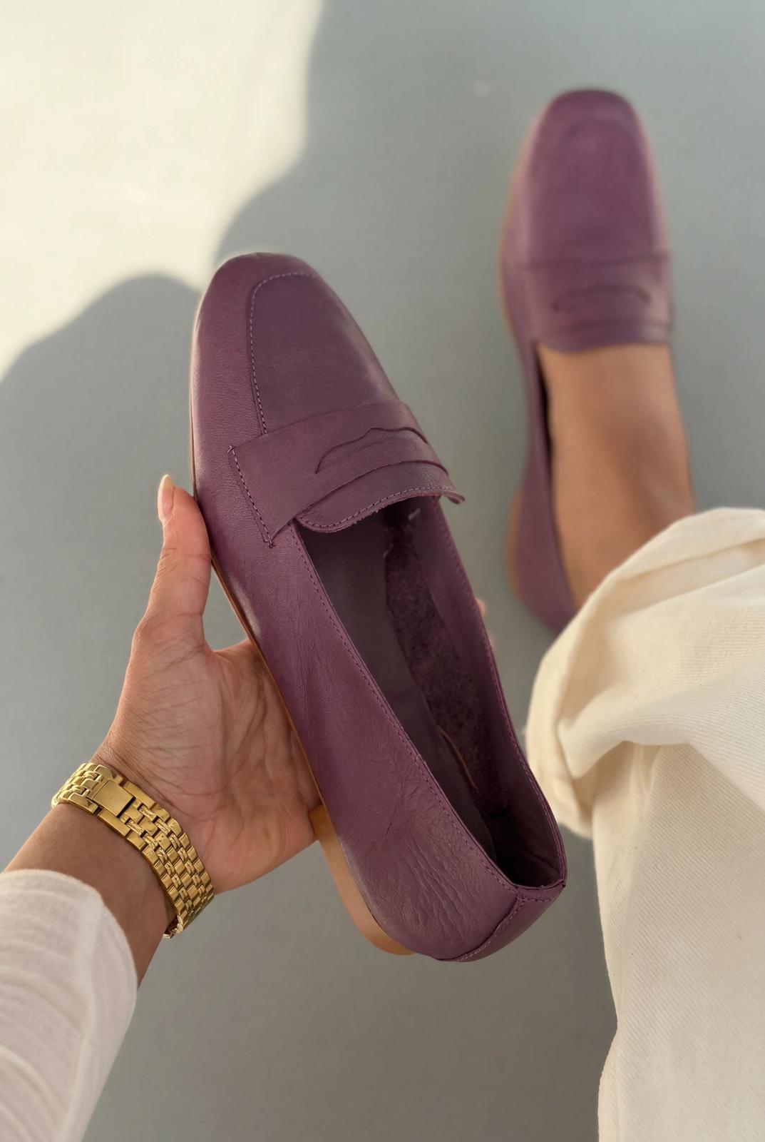 Melniel Hakiki Deri Kadın Loafer Mor - ILOVESHOES
