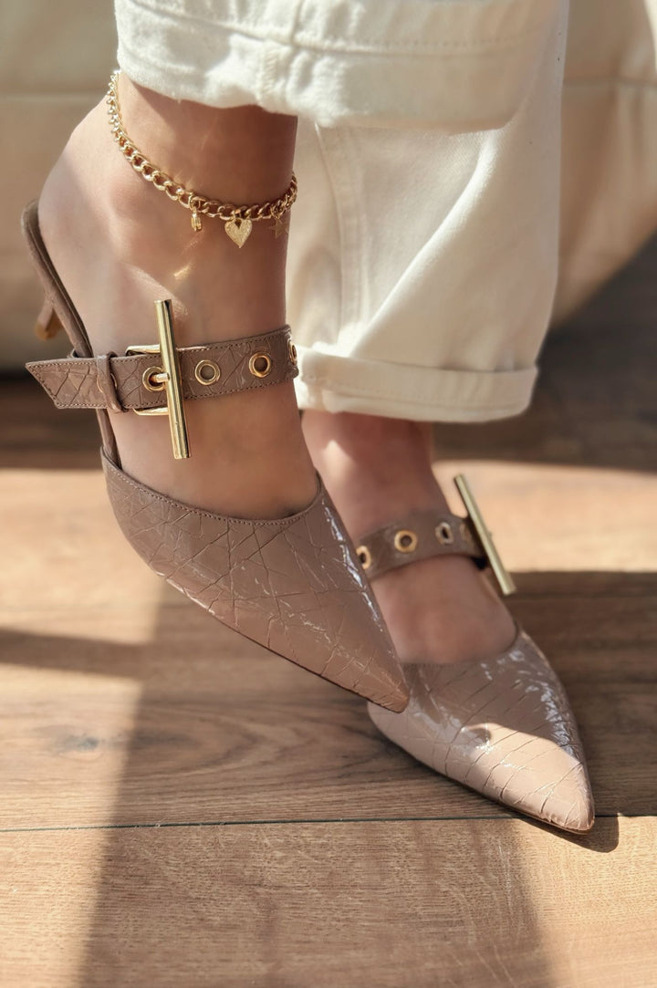 Karonsa Kroko Desen Nude Toka Detaylı Kadın Terlik - ILOVESHOES