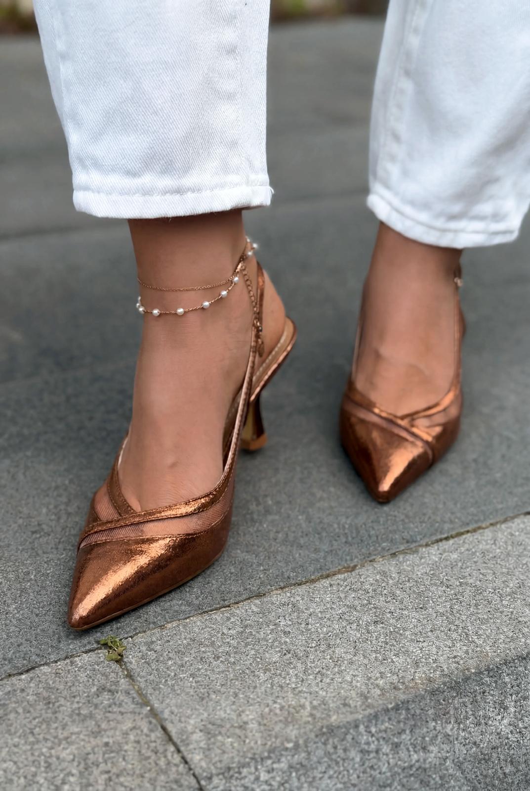 Almerion Stiletto Bronz Parlak Deri - ILOVESHOES