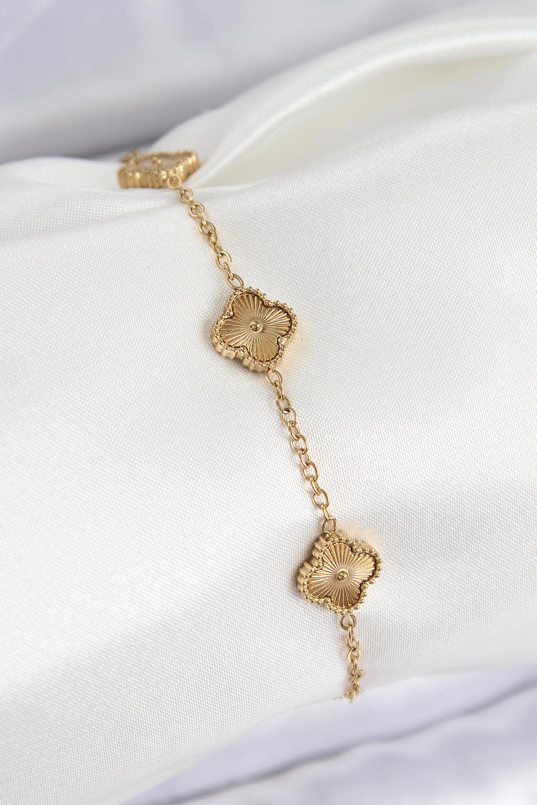 ILS - 1024 Kadın Bileklik Gold Çelik Yoncalı - ILOVESHOES