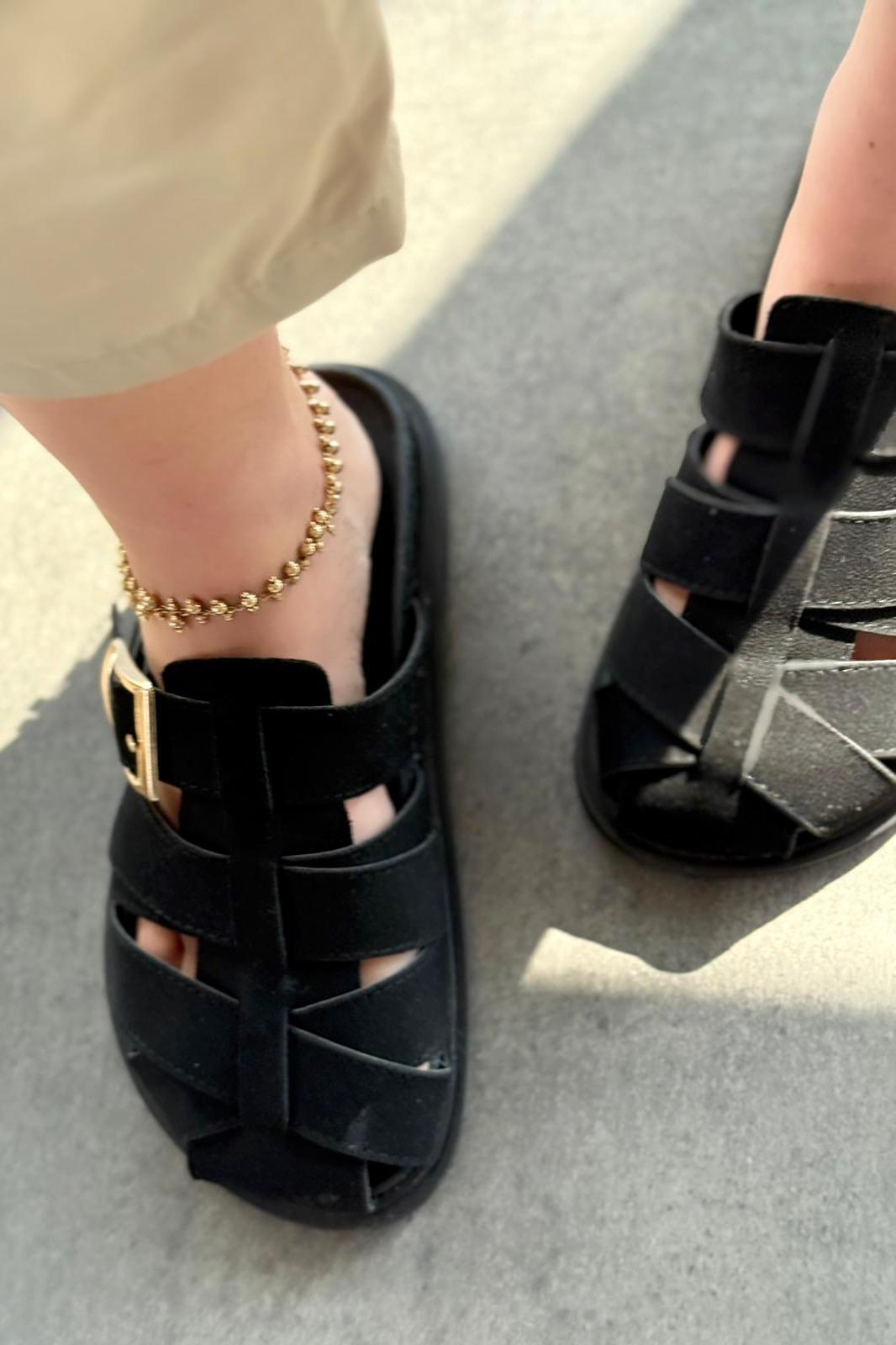 Polra Süet Siyah Düz Kadın Terlik - ILOVESHOES