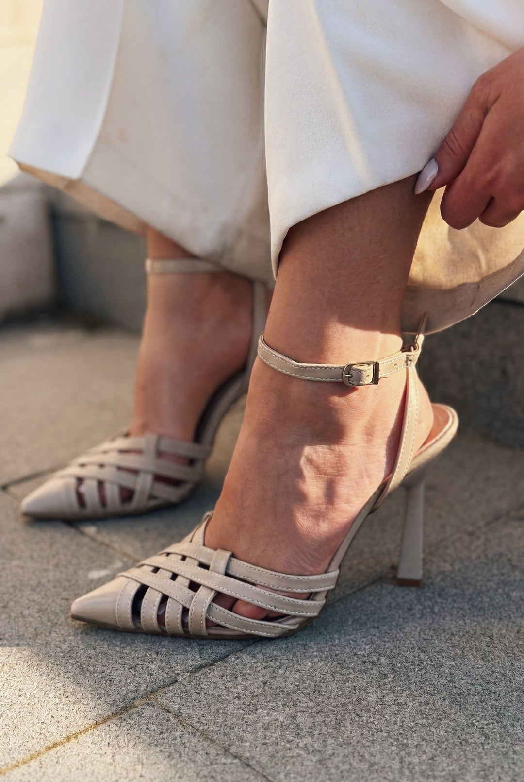 Luvien Bej Mat Deri Kadın Stiletto - ILOVESHOES