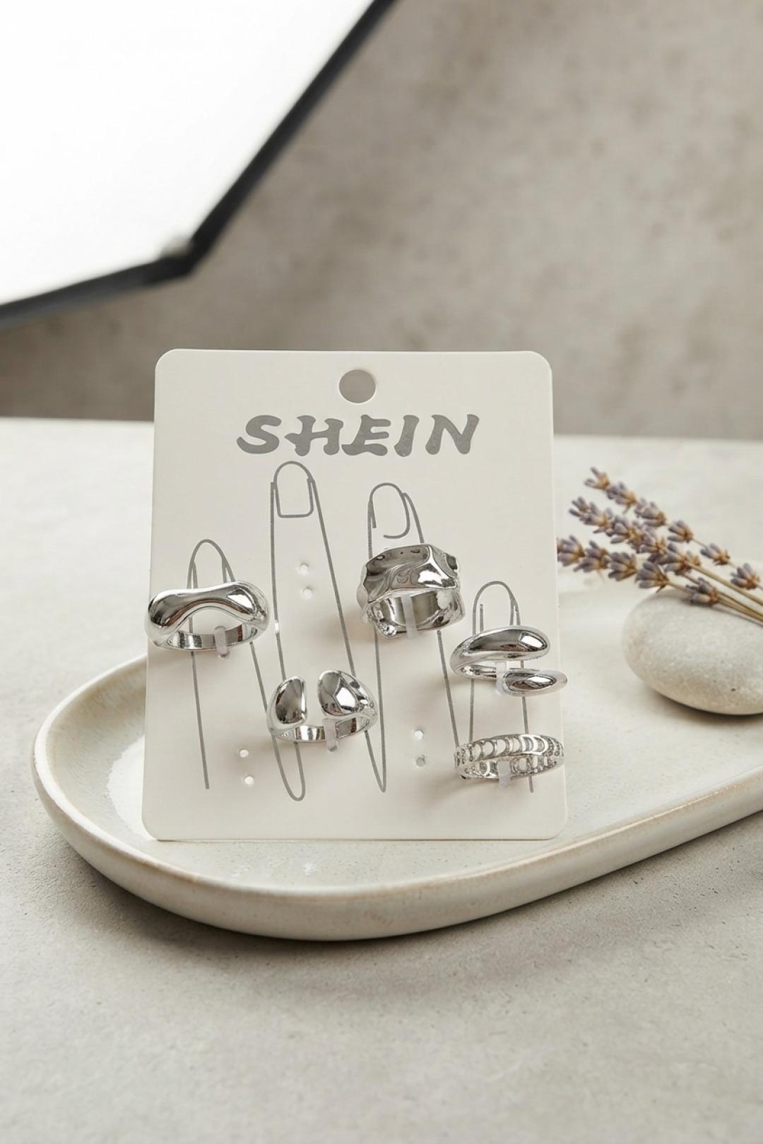 ILS-1153-Gümüş Renk Pirinç Bohem Yüzük Kombini