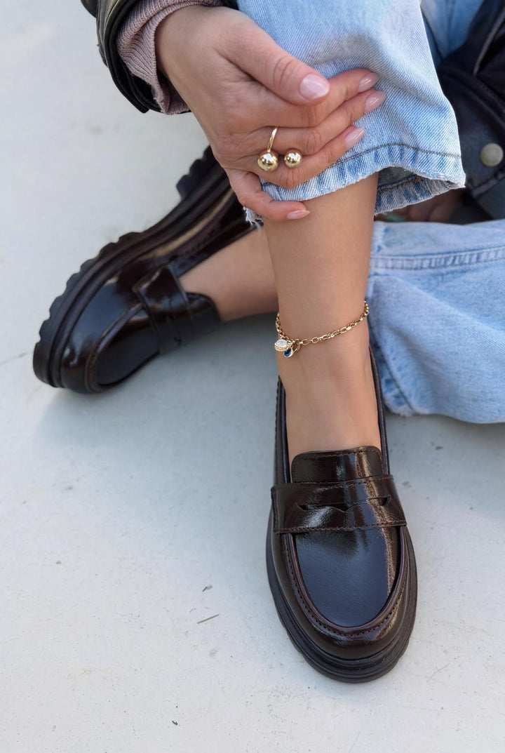 Kastrel Kasın Loafer Acıkahve Kırışık Rugan - ILOVESHOES