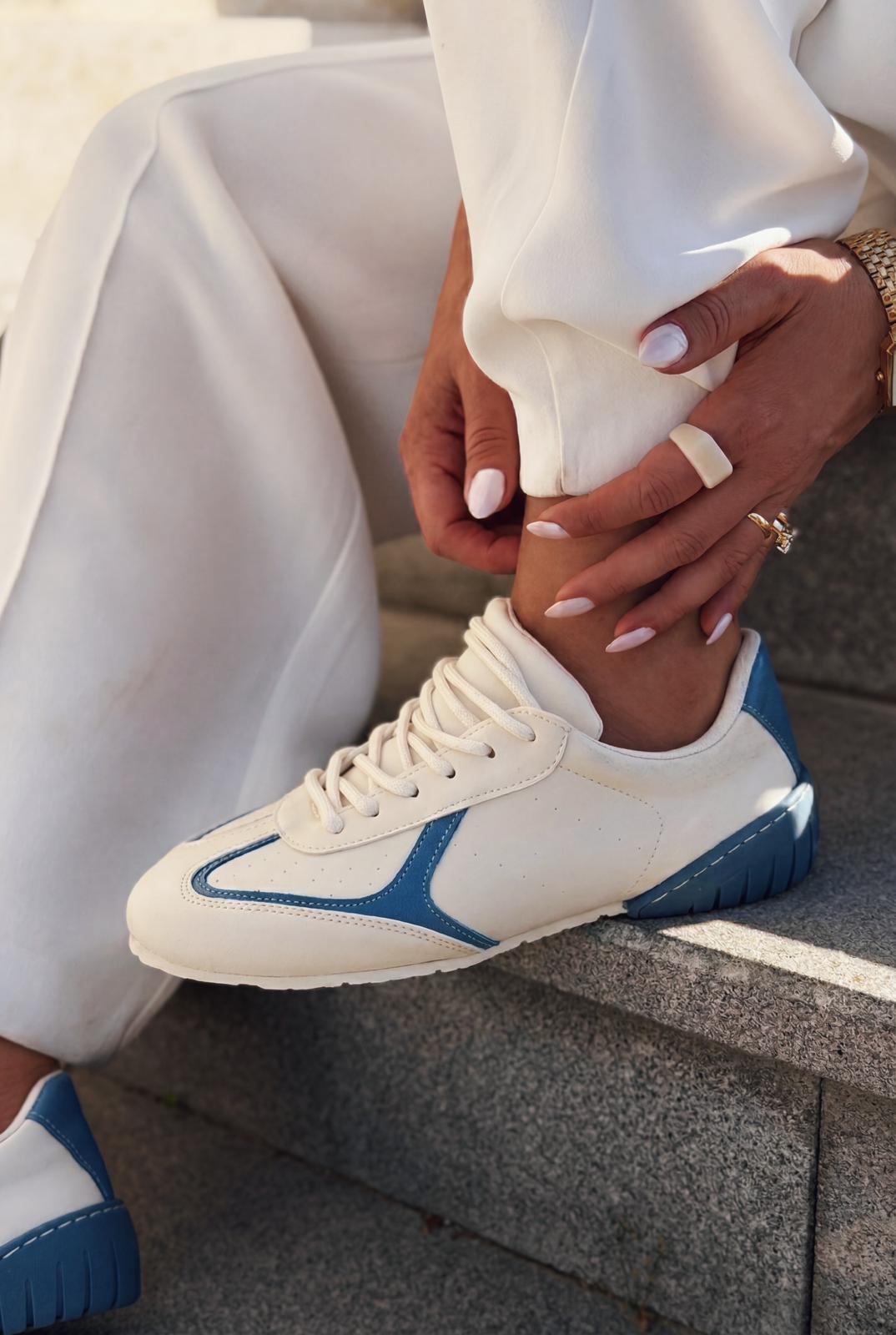 Rosven Mavi Mat Deri Kadın Spor Ayakkabı - ILOVESHOES