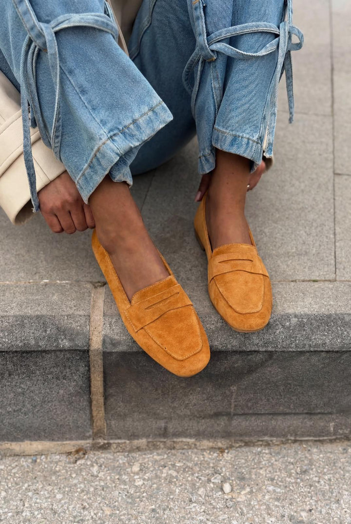 Melniel Hakiki Süet Kadın Loafer Turuncu - ILOVESHOES
