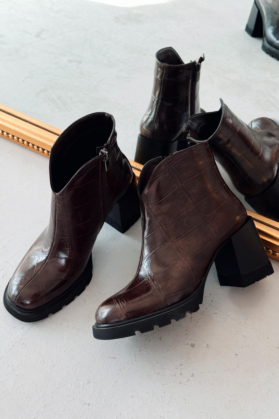 Rancel Kadın Topuklu Bot Acıkahve Parlak Deri - ILOVESHOES