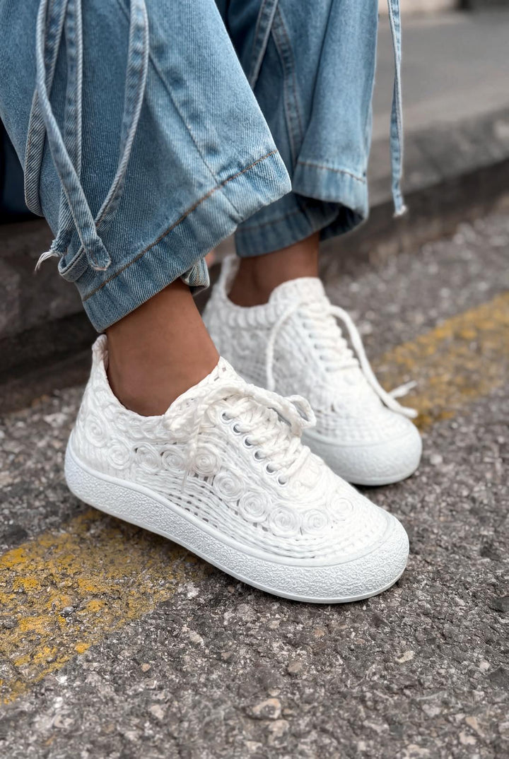 Sarrin Kadın Spar Ayakkabı Beyaz Örgü - ILOVESHOES