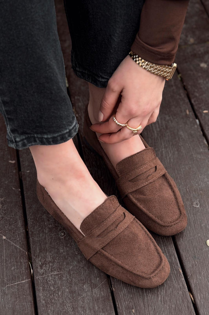 Orvino Acıkahve Süet Günlük Kadın Babet - ILOVESHOES