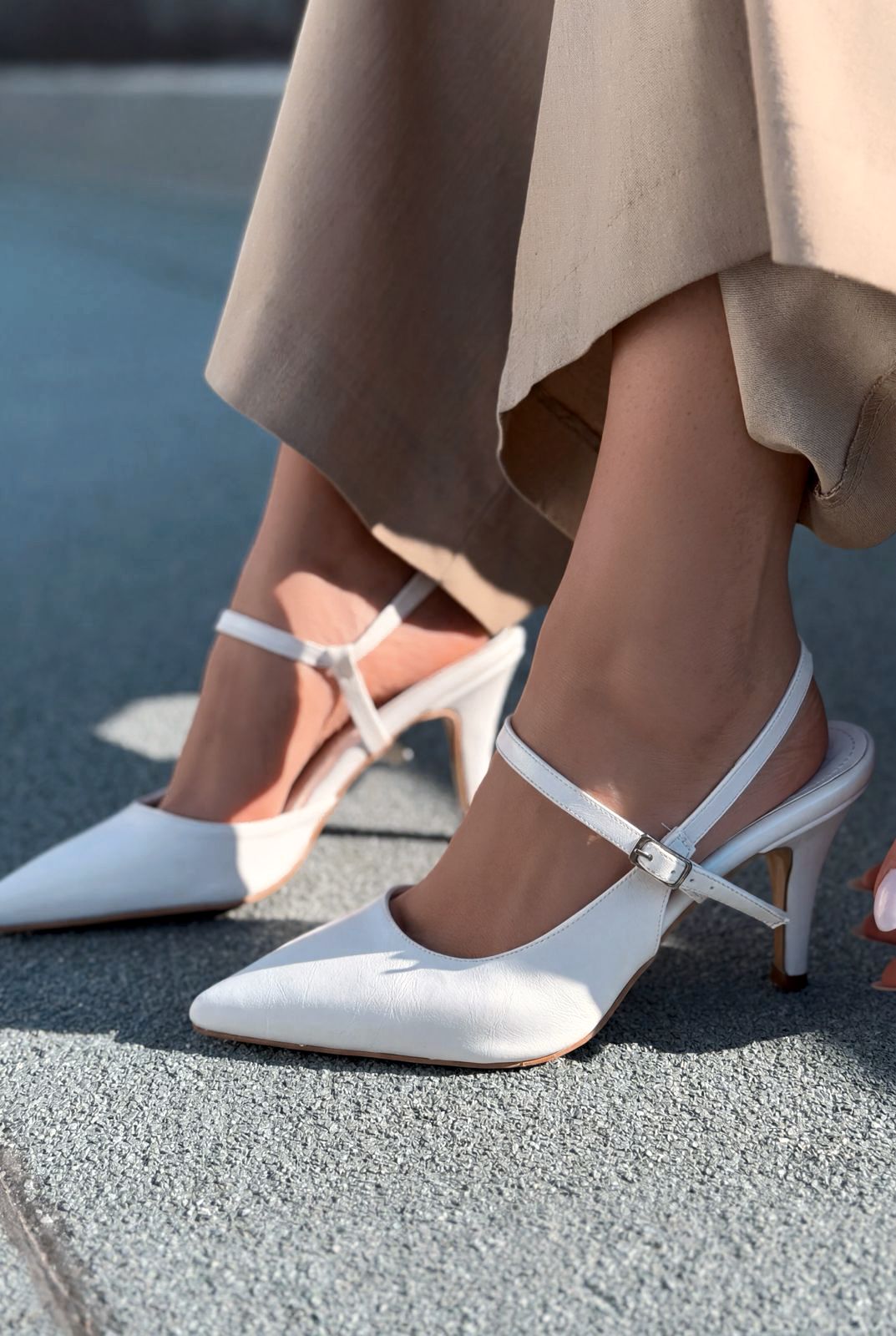 Lorent Beyaz Kırışık Deri Kadın Stiletto - ILOVESHOES