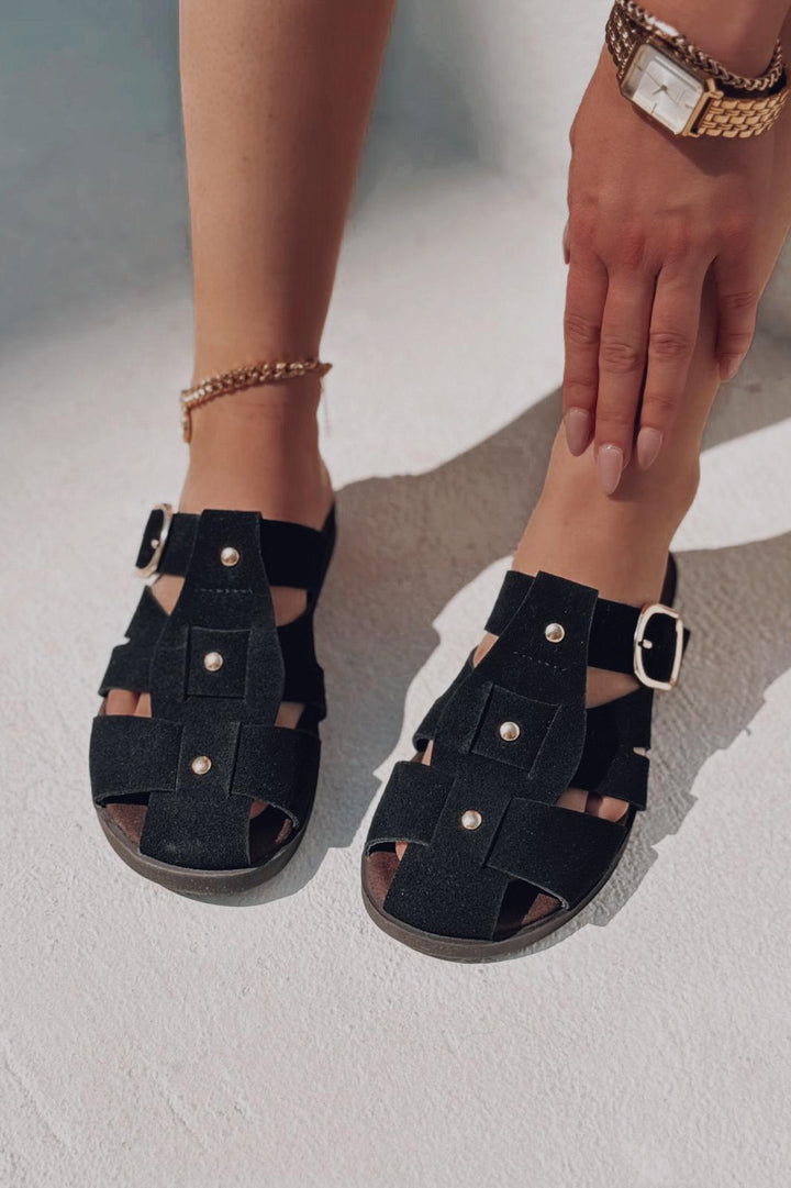 Tayra Süet Siyah Düz Kadın Terlik - ILOVESHOES