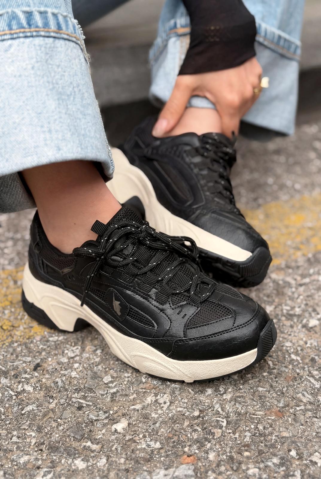 Norser Siyah Hakiki Deri Kadın Spor Ayakkabı - ILOVESHOES