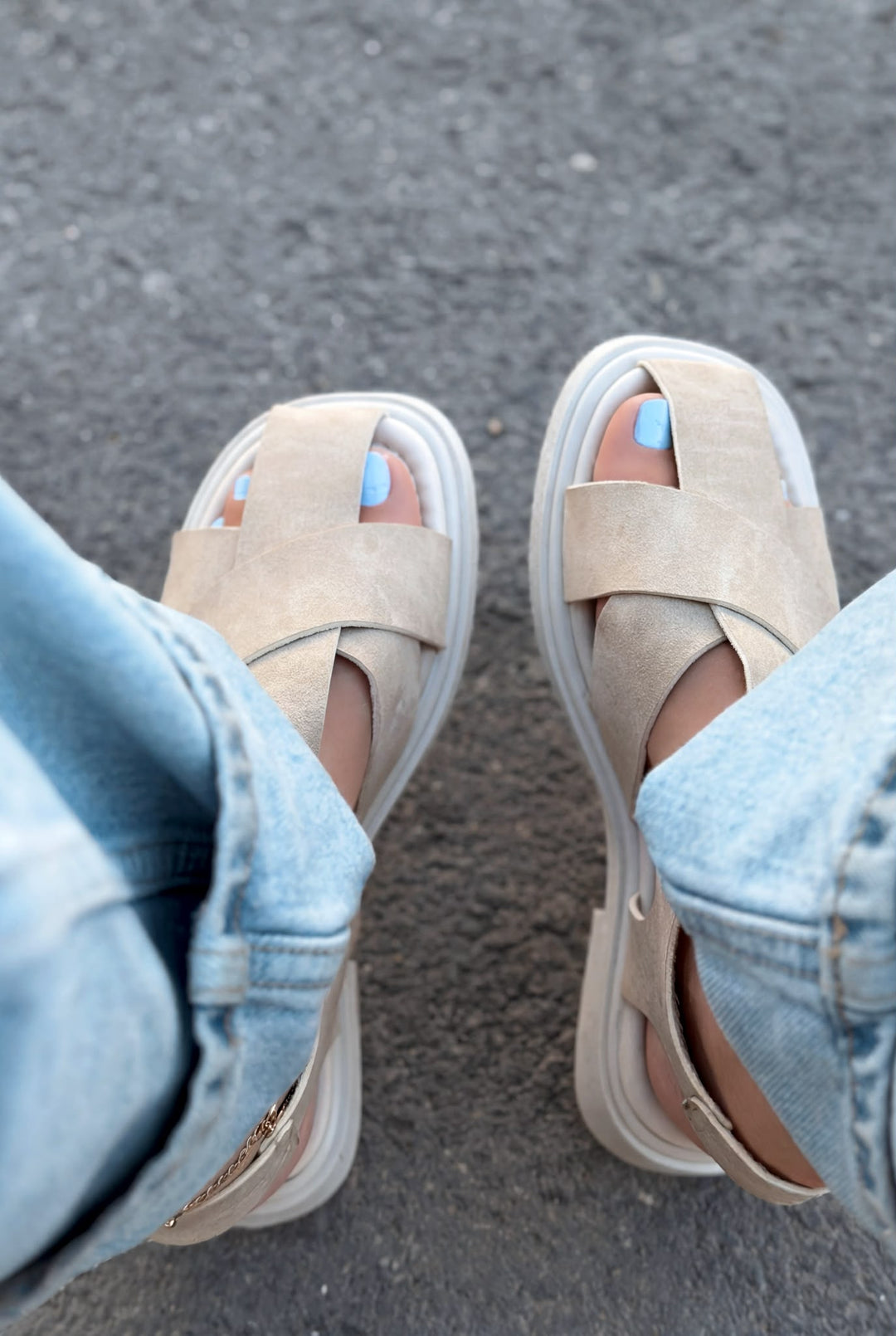 Evyra Bej Süet Kadın Sandalet - ILOVESHOES
