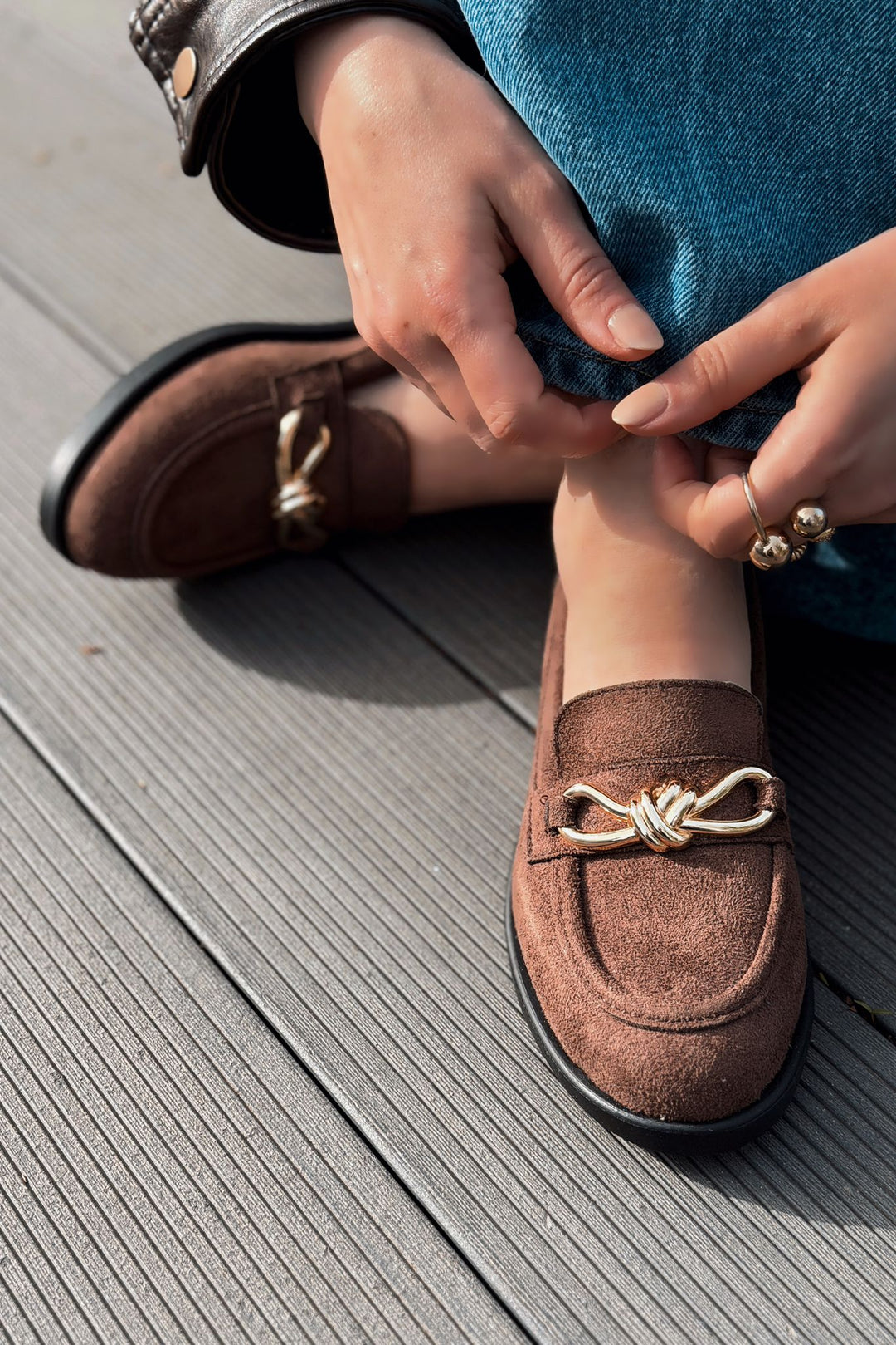 Norel Kadın Loafer Acıkahve Süet Fiyonk Detaylı - ILOVESHOES