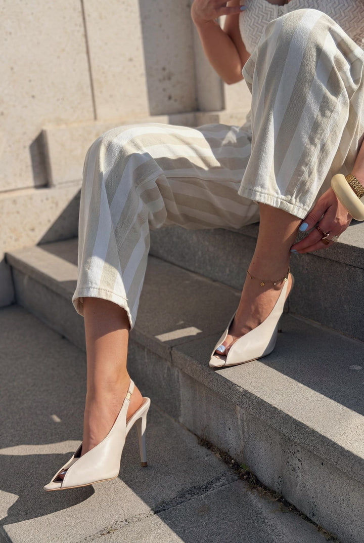 Marvello Bej Mat Deri Kadın Topuklu Sandalet - ILOVESHOES