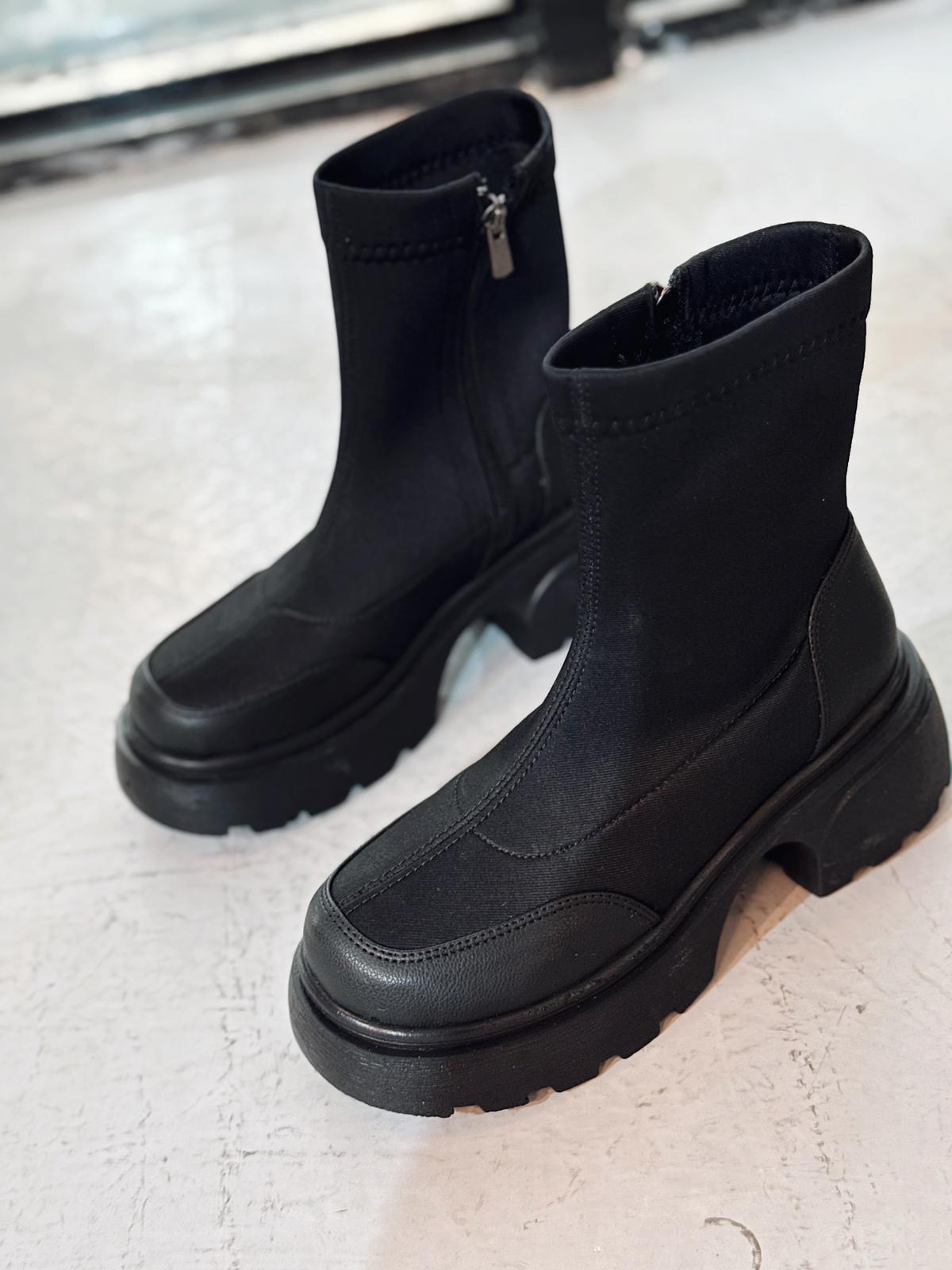 Gariel Kadın Kalın Taban Bot Siyah Dalgıç Kumaş - ILOVESHOES