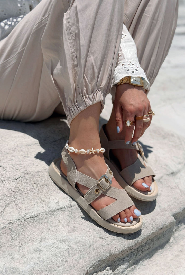 Melair Bej Süet Kadın Sandalet - ILOVESHOES