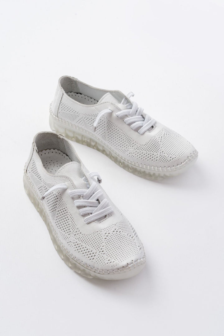 Narissa Hakiki Deri Beyaz Şeffaf Taban Kadın Spor Ayakkabı - ILOVESHOES