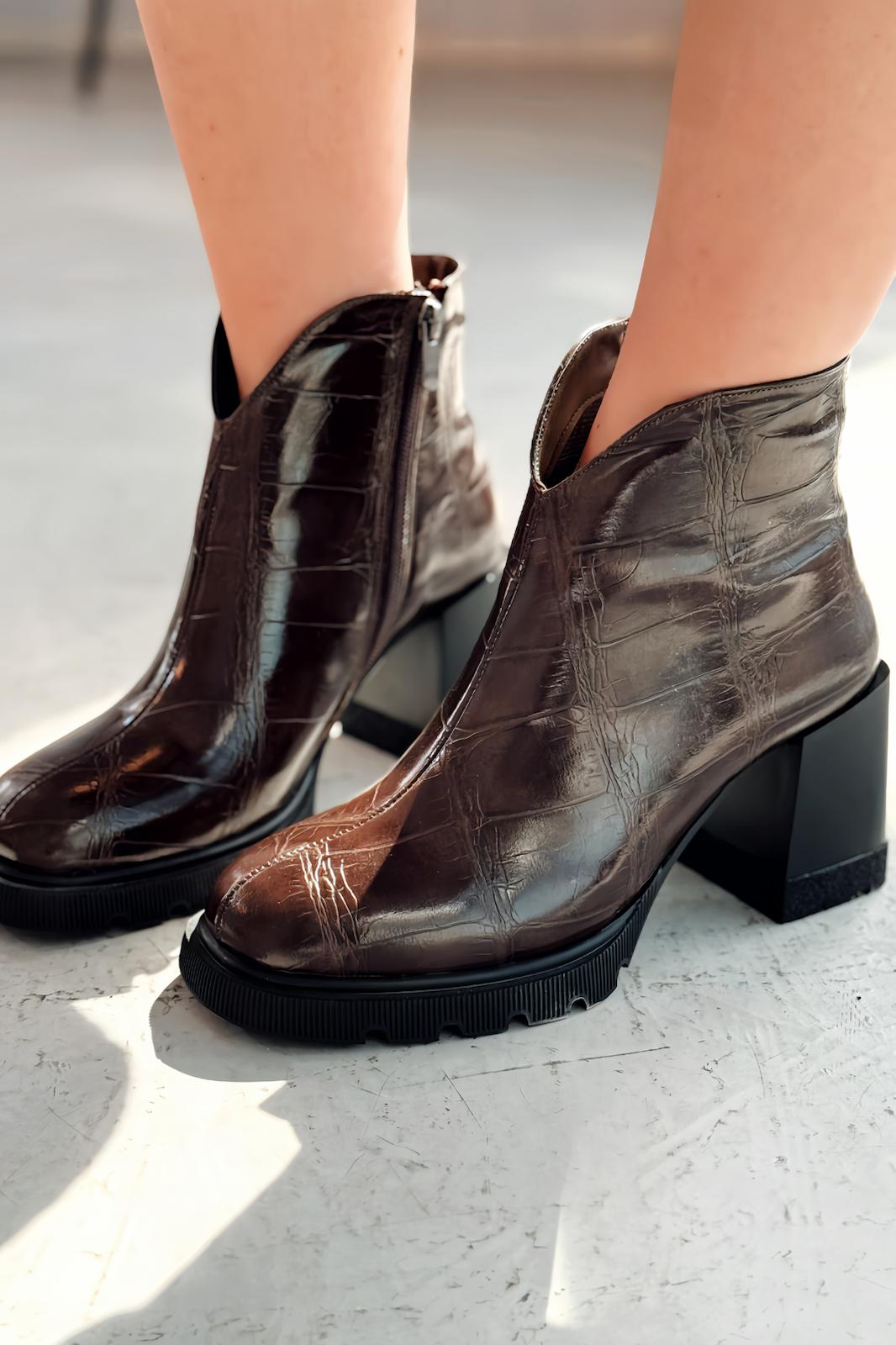 Rancel Kadın Topuklu Bot Acıkahve Parlak Deri - ILOVESHOES