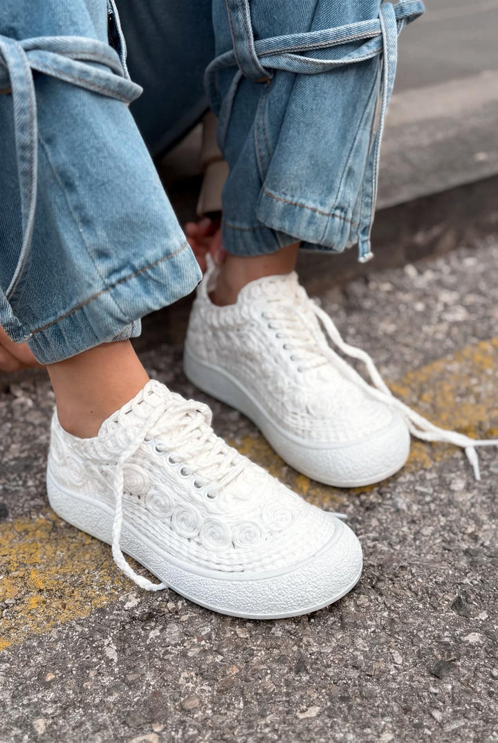 Sarrin Kadın Spar Ayakkabı Beyaz Örgü - ILOVESHOES