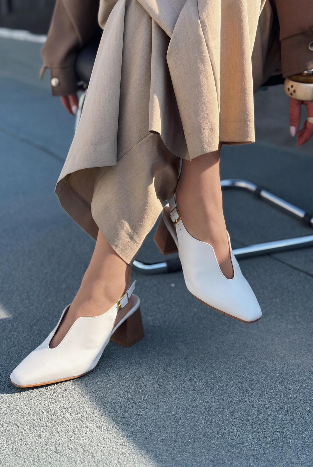 Pelora Beyaz Mat Deri Kadın Topuklu Ayakkabı - ILOVESHOES