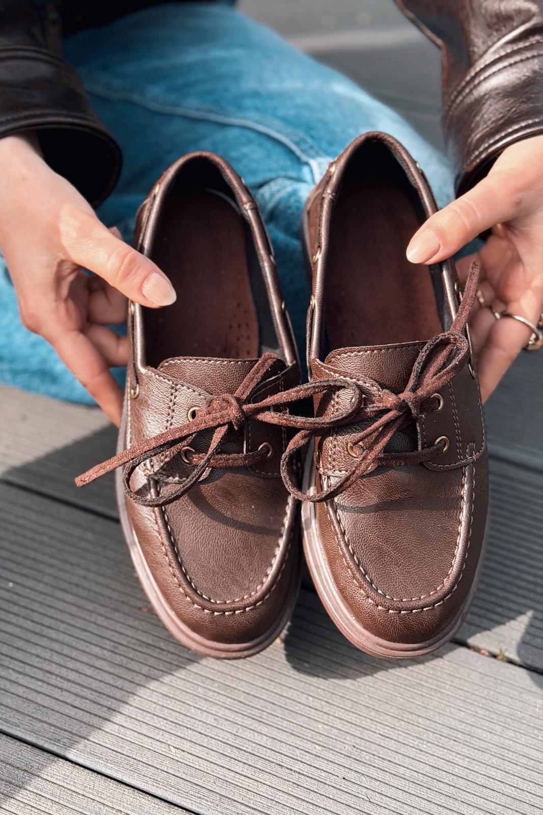 Morin Kadın Oxford Ayakkabı Acıkahve Mat Deri - ILOVESHOES