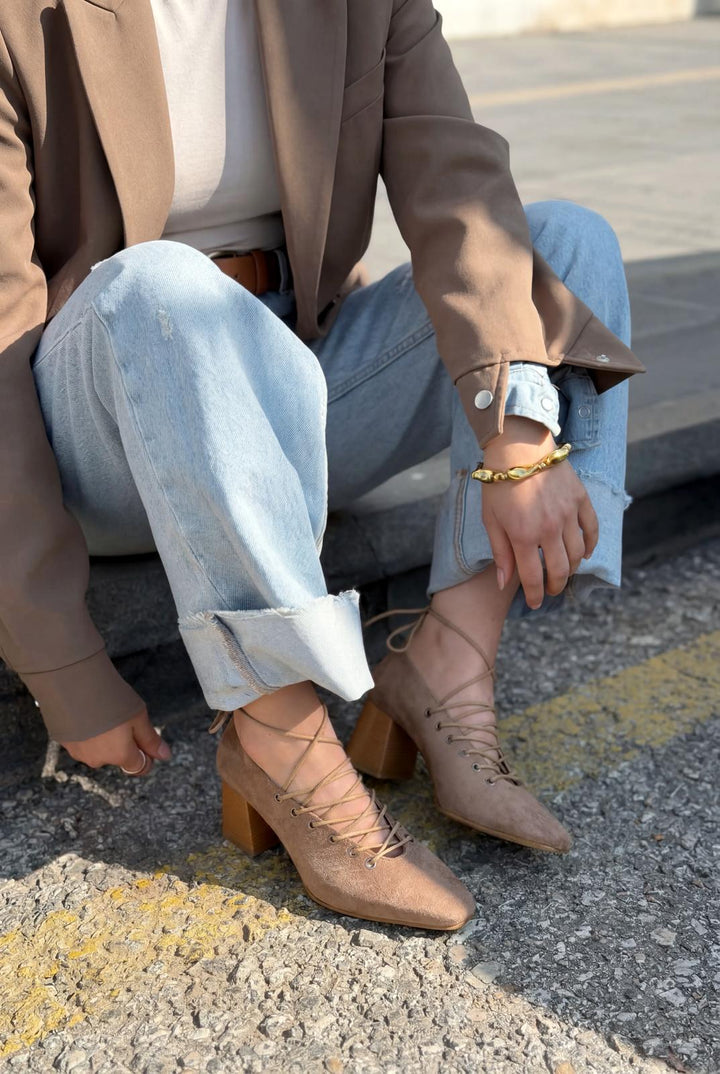 Temora Topuklu Ayakkabı Camel Süet - ILOVESHOES