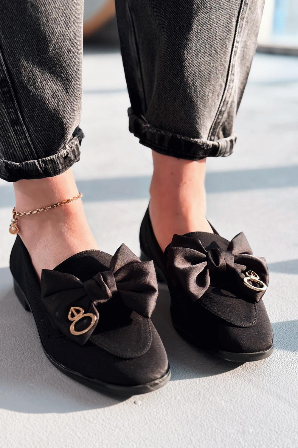 Norrada Kadın Loafer Siyah Saten - ILOVESHOES
