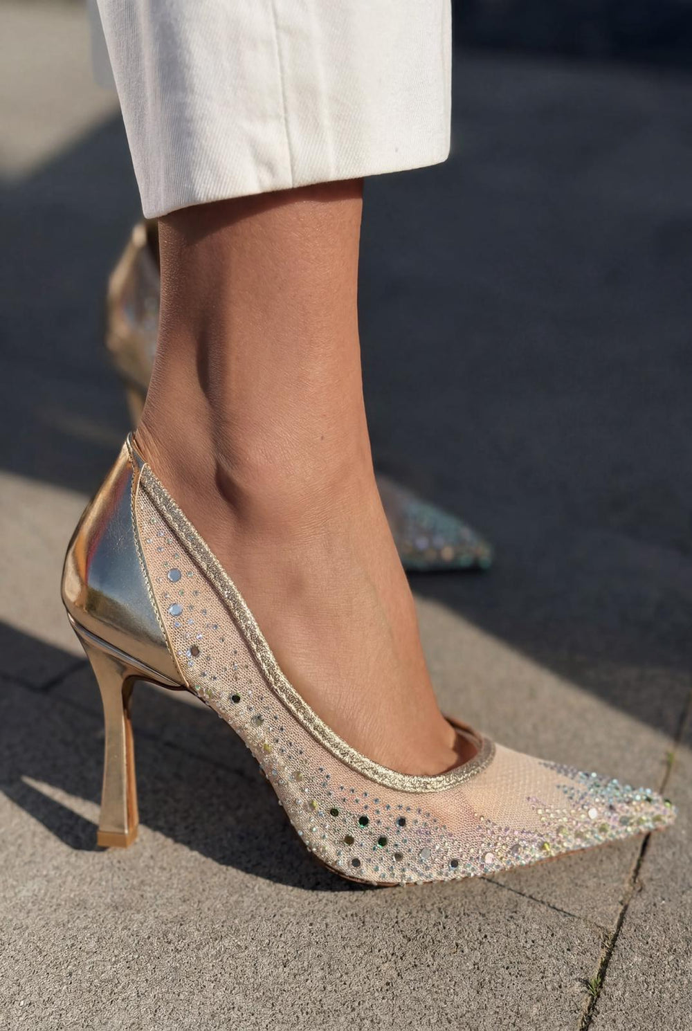 Arivelle Stiletto Gold Taşlı - ILOVESHOES