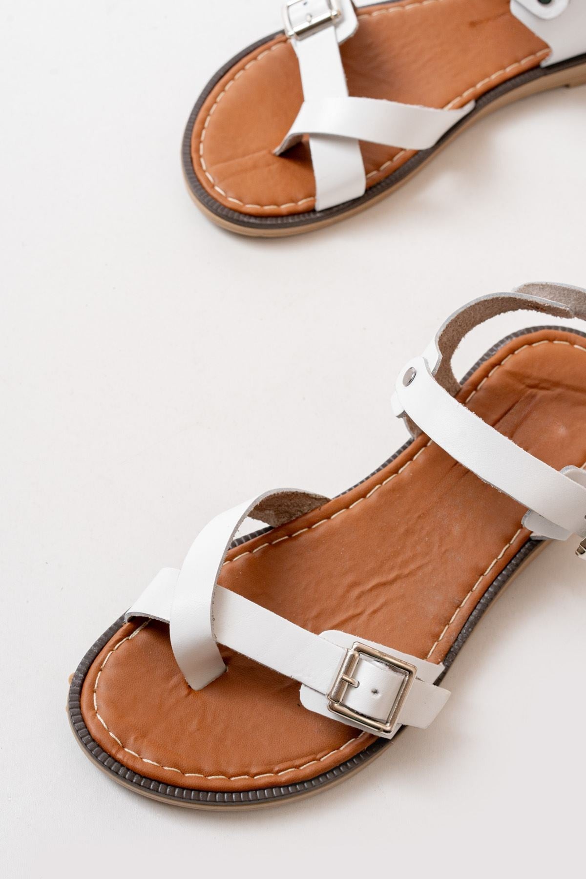 Passilya Hakiki Deri Beyaz Kadın Sandalet - ILOVESHOES