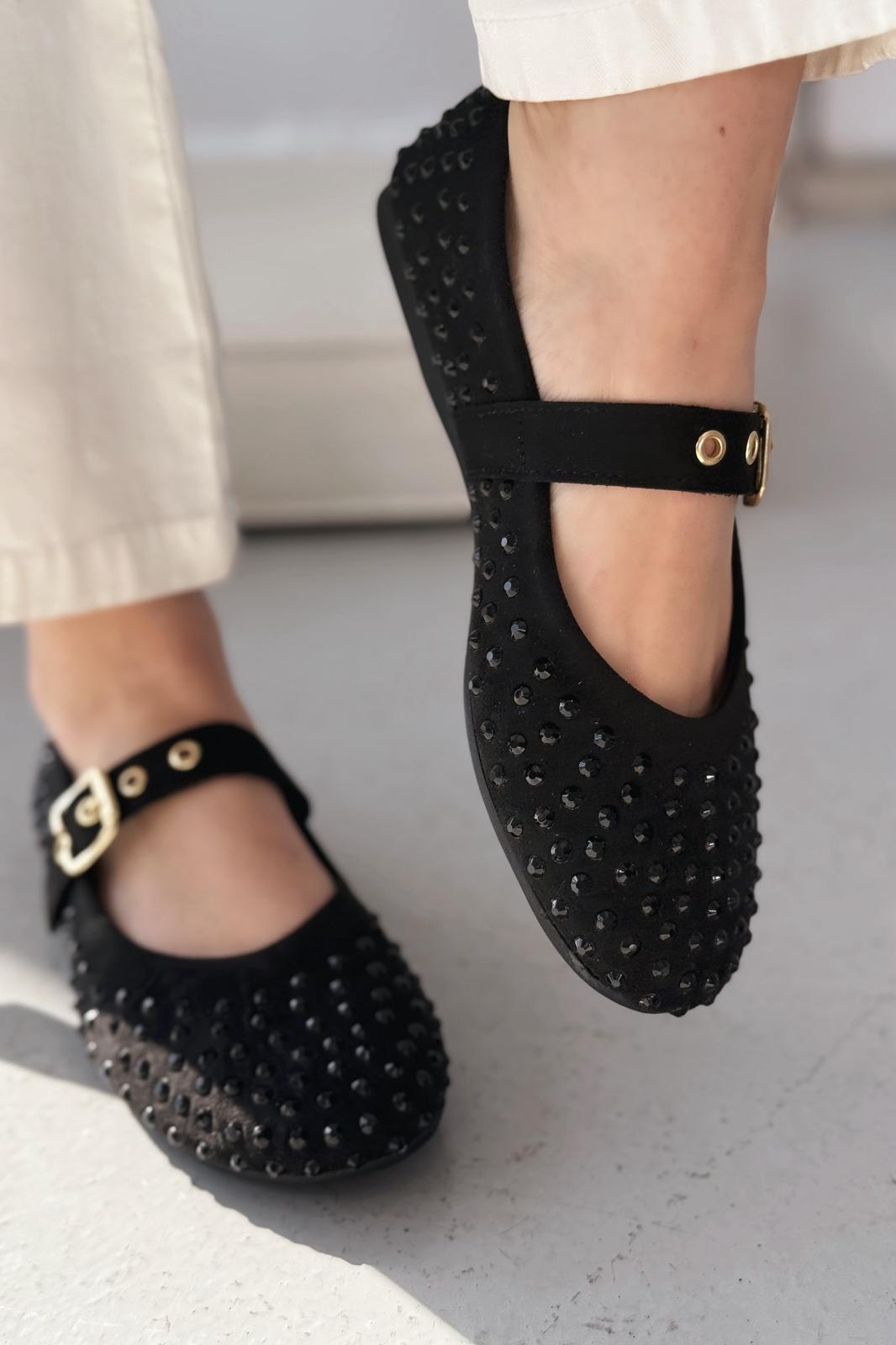 Valira Siyah Troklu Baret Tokalı Kadın Babet - ILOVESHOES