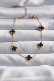 ILS - 1023 Kadın Baby Boy Bileklik Gold - Siyah Çelik Yoncalı - ILOVESHOES