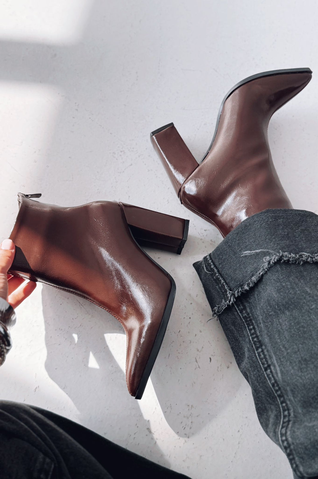 Miren Kadın Topuklu Bot Acıkahve Parlak Deri - ILOVESHOES