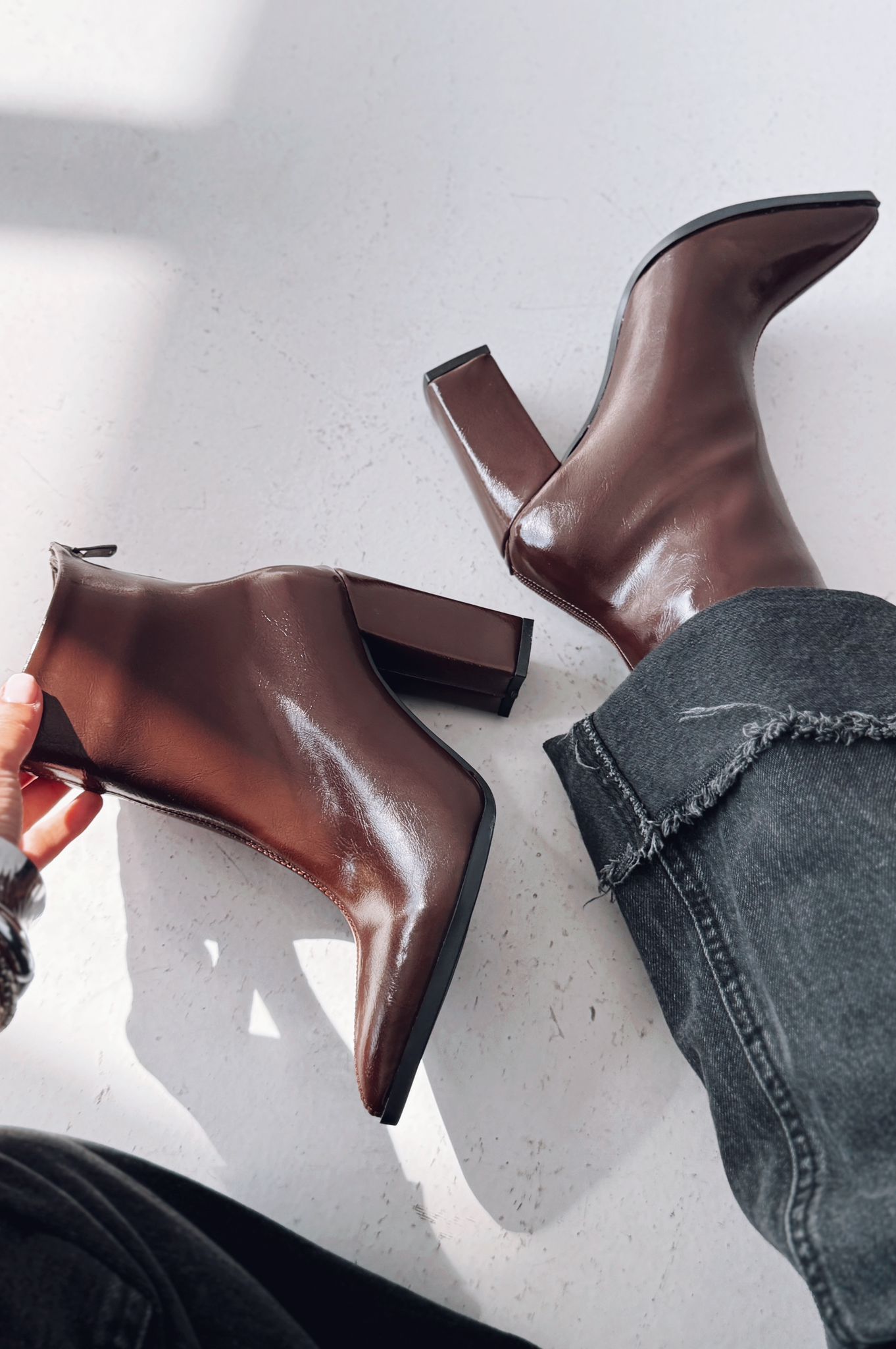 Miren Kadın Topuklu Bot Acıkahve Parlak Deri - ILOVESHOES