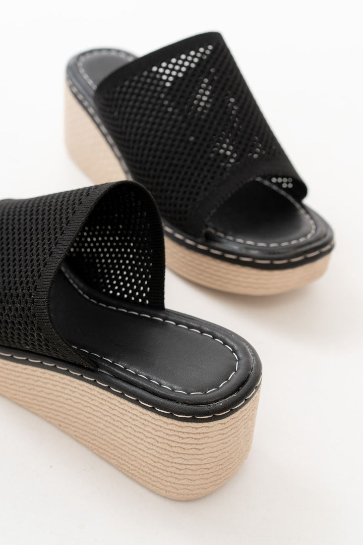 Seropa Triko Siyah Dolgu Topuklu Terlik - ILOVESHOES