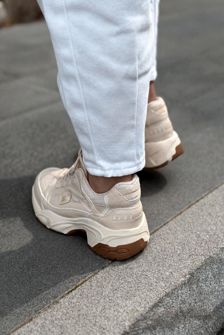 Norser Hakiki Deri Kadın Spor Ayakkabı Bej - ILOVESHOES