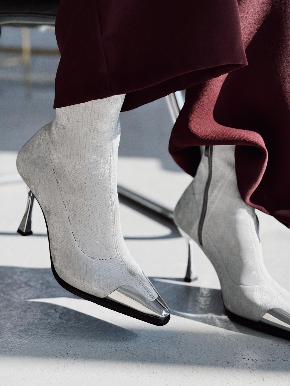 Rosavi Kadın Topuklu Streç Bot Gri Nubuk - ILOVESHOES