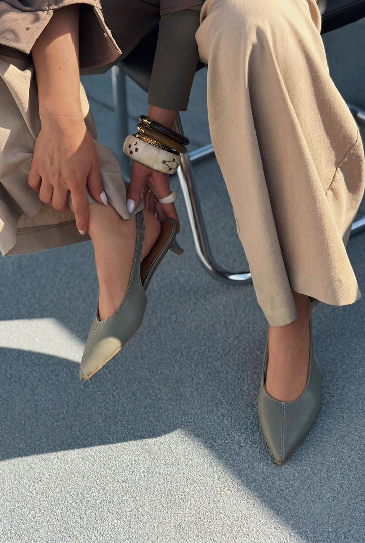 Selor Hakiki Deri Haki Mat Deri Kadın Stiletto - ILOVESHOES