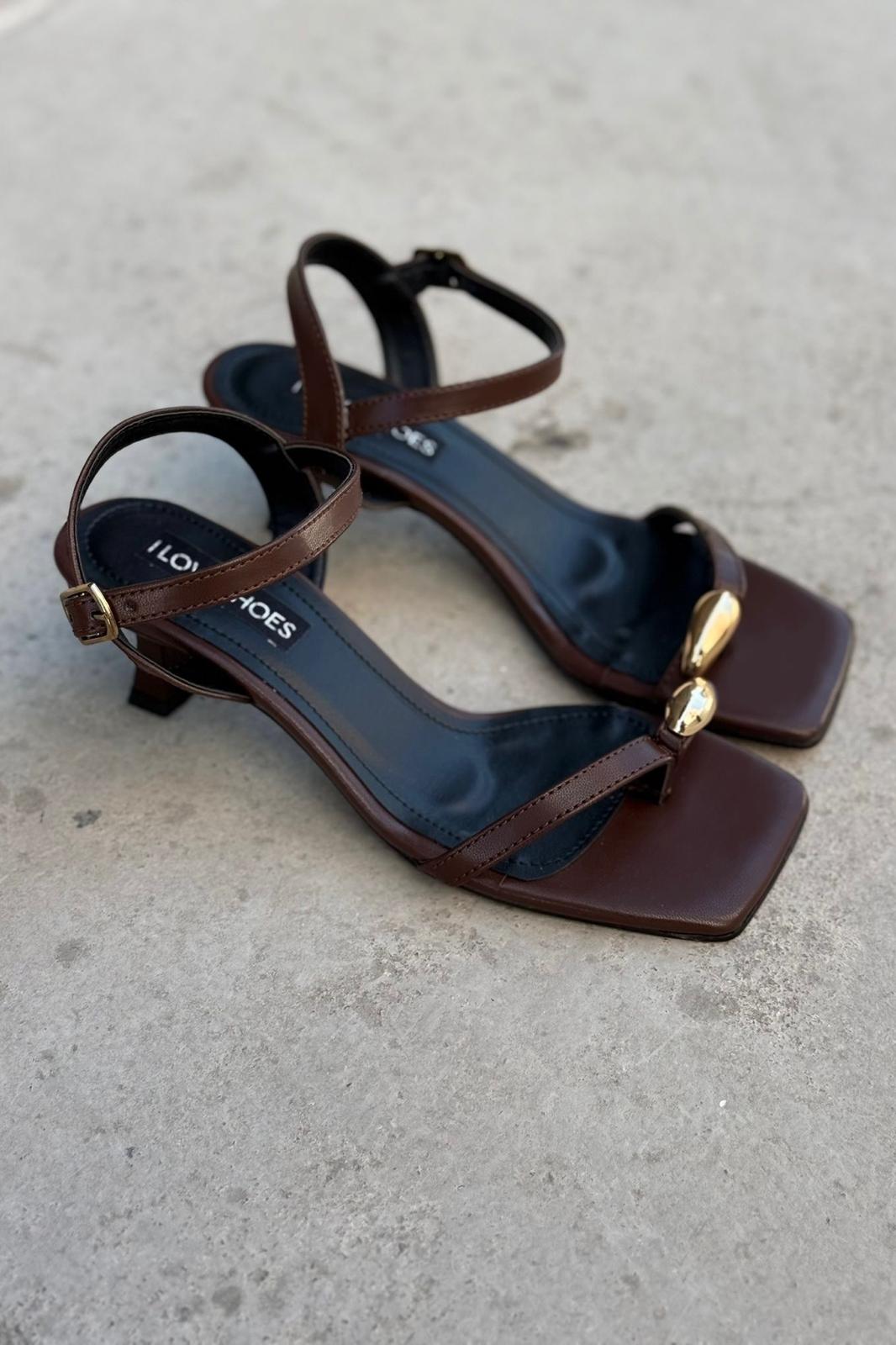 Pamori Mat Deri Acıkahve Parmak Arası Topuklu Sandalet - ILOVESHOES