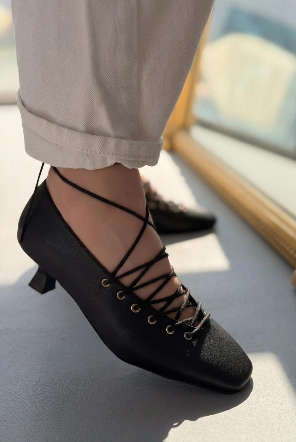 Sernis Siyah Mat Deri Kadın Topuklu Ayakkabı - ILOVESHOES