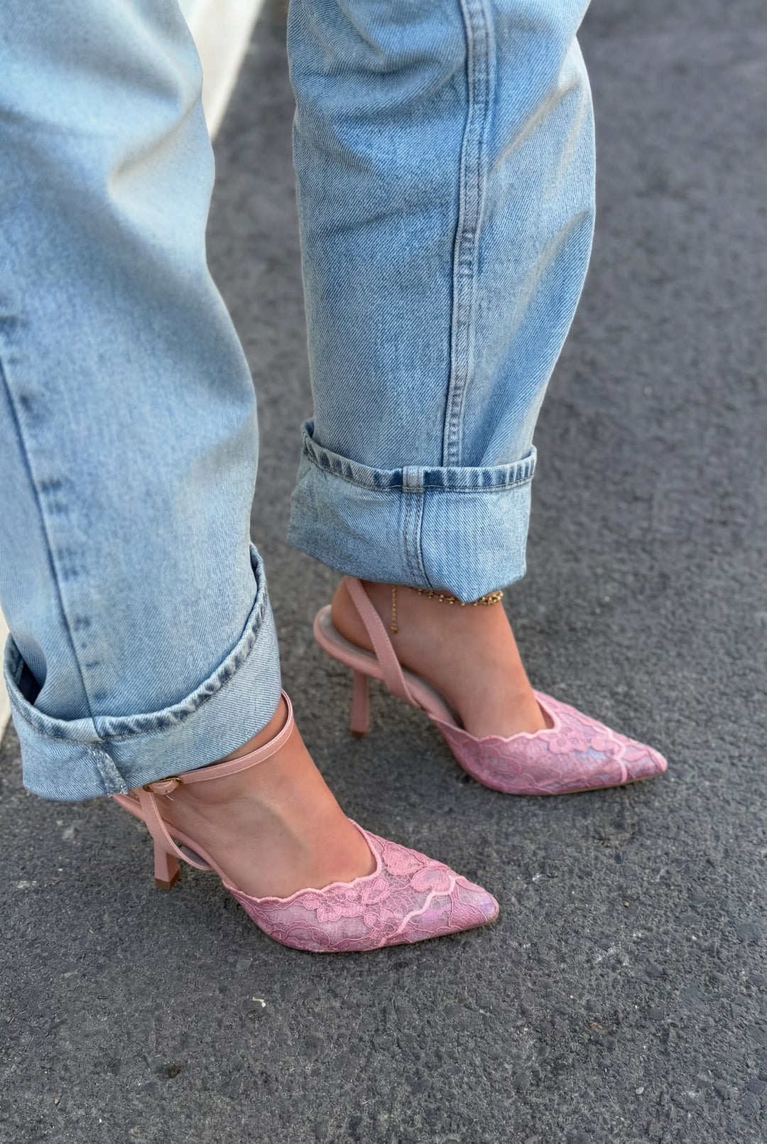 Moryna Pembe Dantel Kadın Stiletto