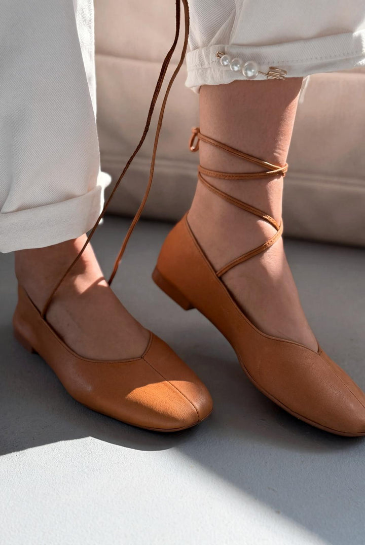 Morven Hakiki Deri Taba Kadın Babet - ILOVESHOES