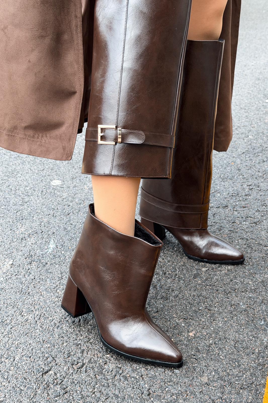 Lorimax Kadın Tak - Çıkar Bot - Çizme Acıkahve Parlak Deri - ILOVESHOES