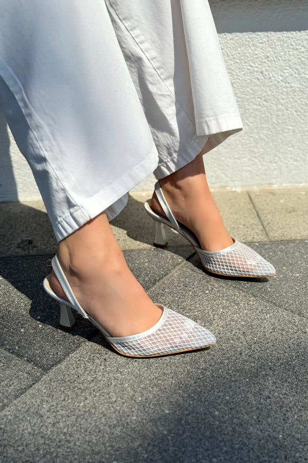Vasrend Saten File Detaylı Stiletto Gümüş - ILOVESHOES