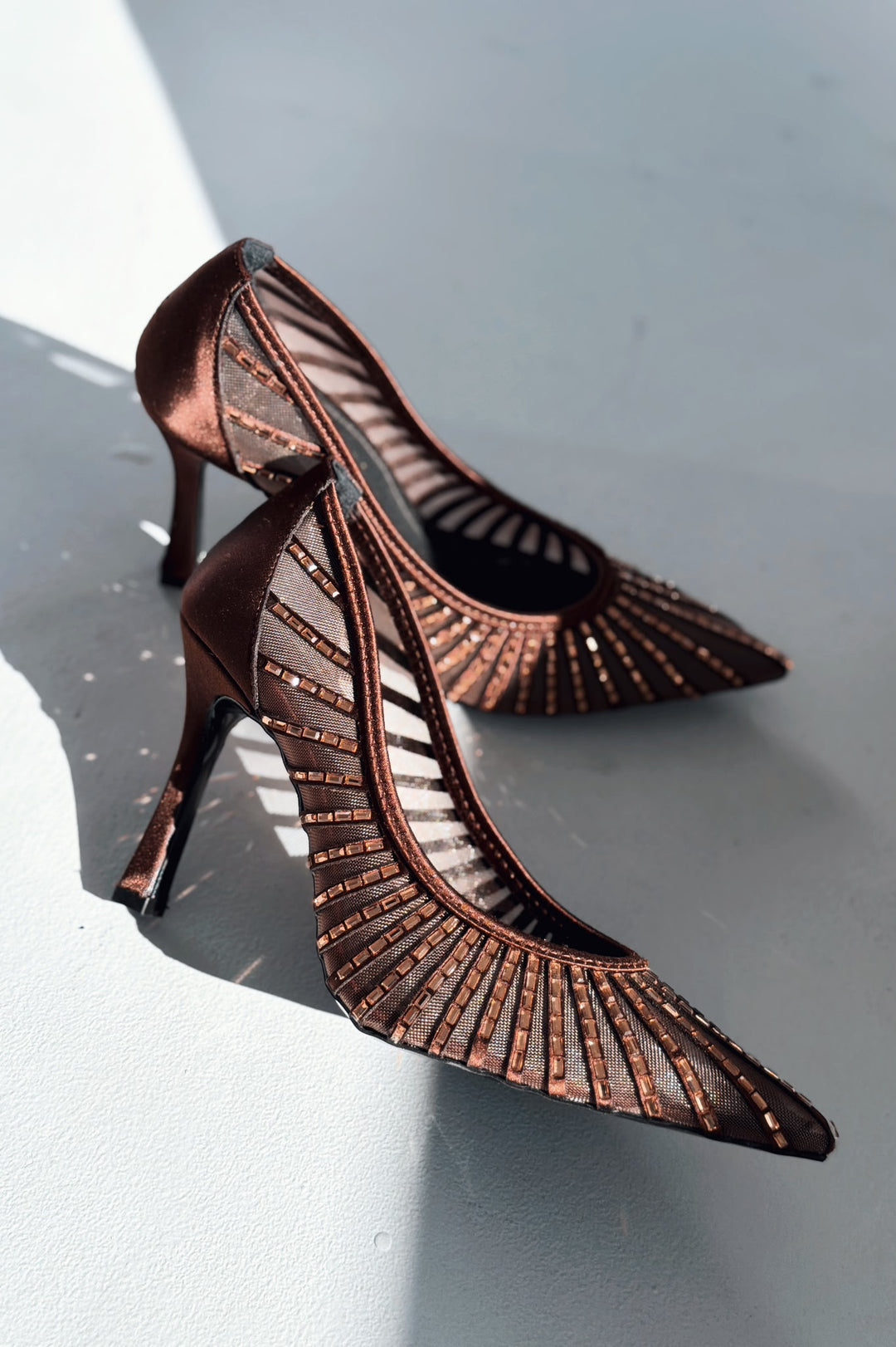 Sarnel Acı Kahve Saten Kadın Stiletto - ILOVESHOES
