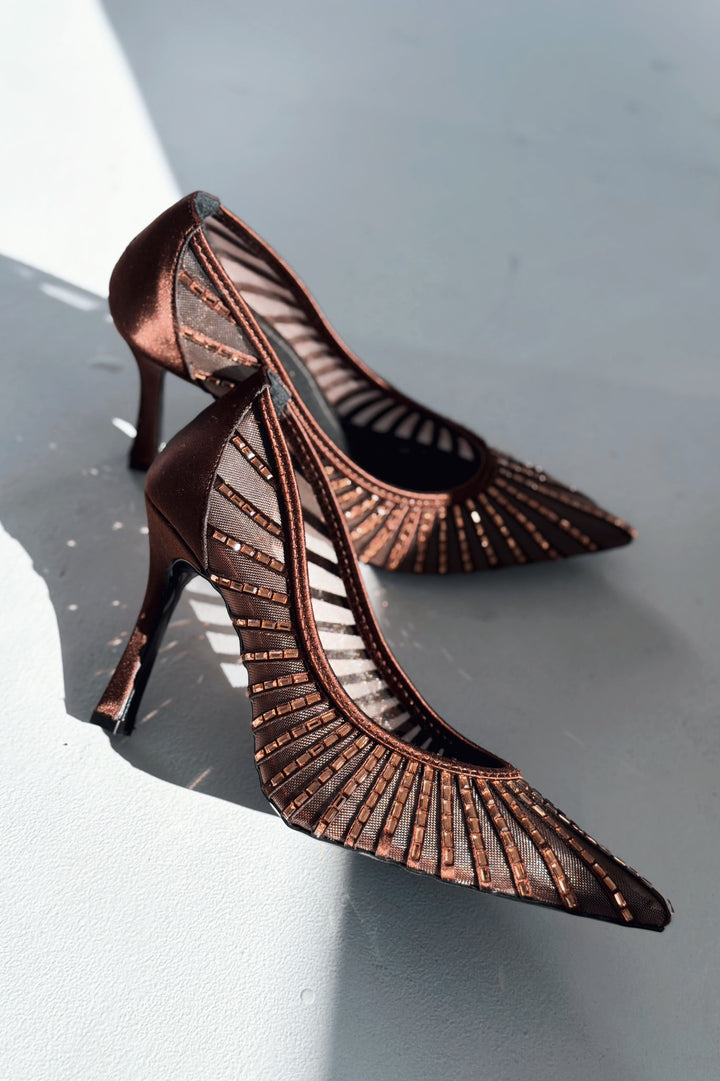 Sarnel Acı Kahve Saten Kadın Stiletto - ILOVESHOES