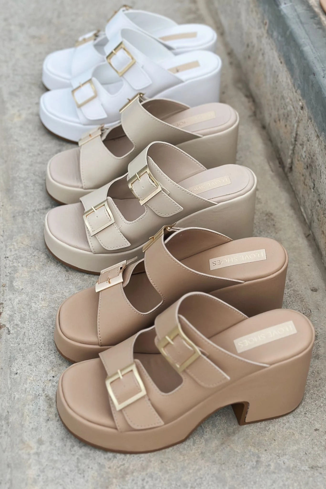 Livons Mat Deri Platform Topuklu Kadın Terlik Nude - ILOVESHOES