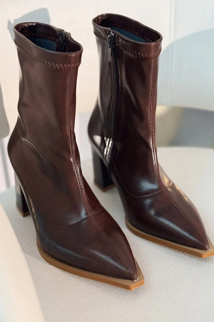 Selvora Streç Mat Deri Kahverengi Kadın Bot - ILOVESHOES